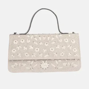 Silver Erri Embroidered Faux Leather